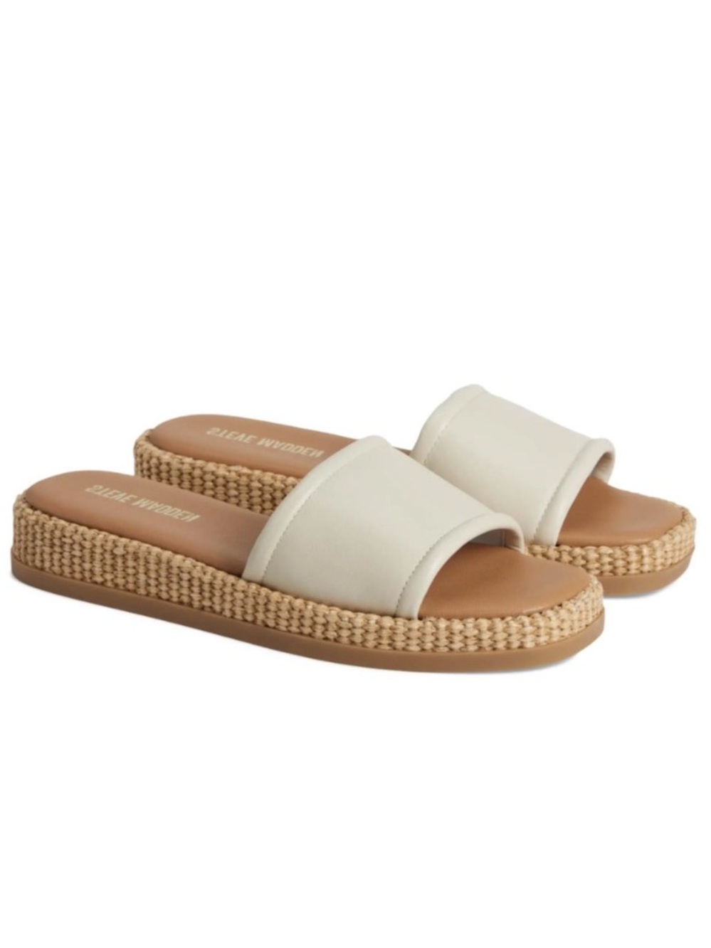 40. Steve Madden Boardwalk Slides in Bone/Straw NEW 11